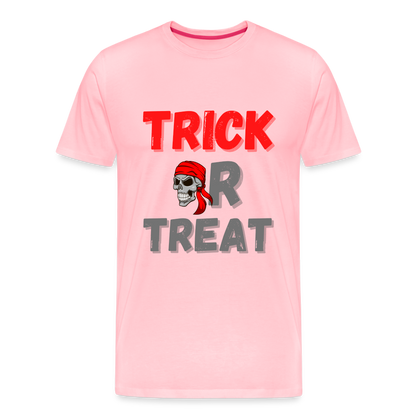 Trick or treat, halloween, horror, cute, october, pumpkin, scary, spooky, funny, cat, creepy, fall, ghost, halloween party, witch, autumn, candy, kawaii, jack o lantern, skeleton, trick or treating, Men's Premium T-Shirt - pink