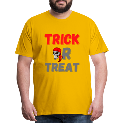Trick or treat, halloween, horror, cute, october, pumpkin, scary, spooky, funny, cat, creepy, fall, ghost, halloween party, witch, autumn, candy, kawaii, jack o lantern, skeleton, trick or treating, Men's Premium T-Shirt - sun yellow