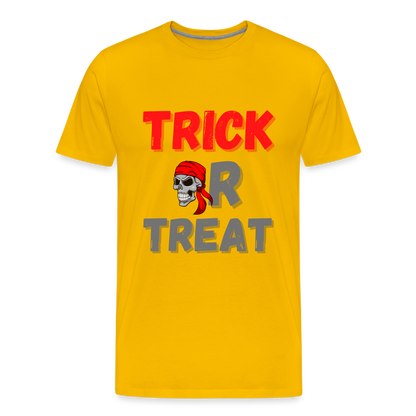 Trick or treat, halloween, horror, cute, october, pumpkin, scary, spooky, funny, cat, creepy, fall, ghost, halloween party, witch, autumn, candy, kawaii, jack o lantern, skeleton, trick or treating, Men's Premium T-Shirt - sun yellow