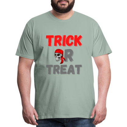 Trick or treat, halloween, horror, cute, october, pumpkin, scary, spooky, funny, cat, creepy, fall, ghost, halloween party, witch, autumn, candy, kawaii, jack o lantern, skeleton, trick or treating, Men's Premium T-Shirt - steel green