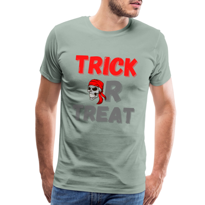 Trick or treat, halloween, horror, cute, october, pumpkin, scary, spooky, funny, cat, creepy, fall, ghost, halloween party, witch, autumn, candy, kawaii, jack o lantern, skeleton, trick or treating, Men's Premium T-Shirt - steel green