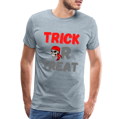 Trick or treat, halloween, horror, cute, october, pumpkin, scary, spooky, funny, cat, creepy, fall, ghost, halloween party, witch, autumn, candy, kawaii, jack o lantern, skeleton, trick or treating, Men's Premium T-Shirt - heather ice blue