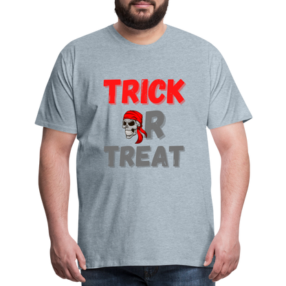 Trick or treat, halloween, horror, cute, october, pumpkin, scary, spooky, funny, cat, creepy, fall, ghost, halloween party, witch, autumn, candy, kawaii, jack o lantern, skeleton, trick or treating, Men's Premium T-Shirt - heather ice blue