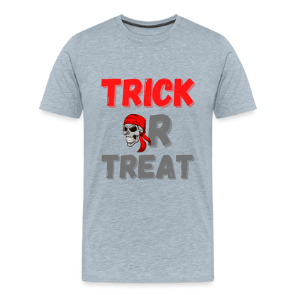 Trick or treat, halloween, horror, cute, october, pumpkin, scary, spooky, funny, cat, creepy, fall, ghost, halloween party, witch, autumn, candy, kawaii, jack o lantern, skeleton, trick or treating, Men's Premium T-Shirt - heather ice blue