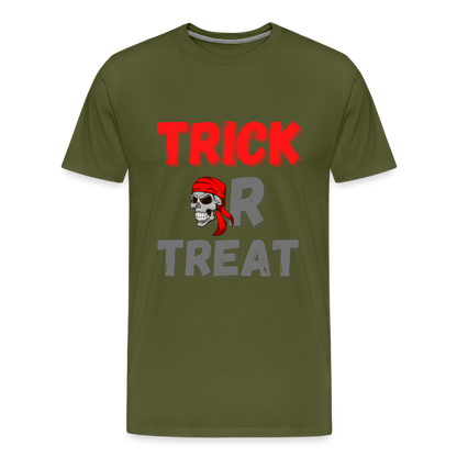 Trick or treat, halloween, horror, cute, october, pumpkin, scary, spooky, funny, cat, creepy, fall, ghost, halloween party, witch, autumn, candy, kawaii, jack o lantern, skeleton, trick or treating, Men's Premium T-Shirt - olive green