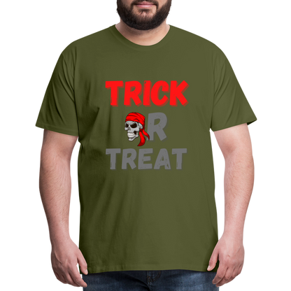 Trick or treat, halloween, horror, cute, october, pumpkin, scary, spooky, funny, cat, creepy, fall, ghost, halloween party, witch, autumn, candy, kawaii, jack o lantern, skeleton, trick or treating, Men's Premium T-Shirt - olive green