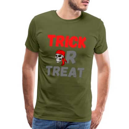 Trick or treat, halloween, horror, cute, october, pumpkin, scary, spooky, funny, cat, creepy, fall, ghost, halloween party, witch, autumn, candy, kawaii, jack o lantern, skeleton, trick or treating, Men's Premium T-Shirt - olive green