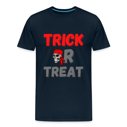 Trick or treat, halloween, horror, cute, october, pumpkin, scary, spooky, funny, cat, creepy, fall, ghost, halloween party, witch, autumn, candy, kawaii, jack o lantern, skeleton, trick or treating, Men's Premium T-Shirt - deep navy