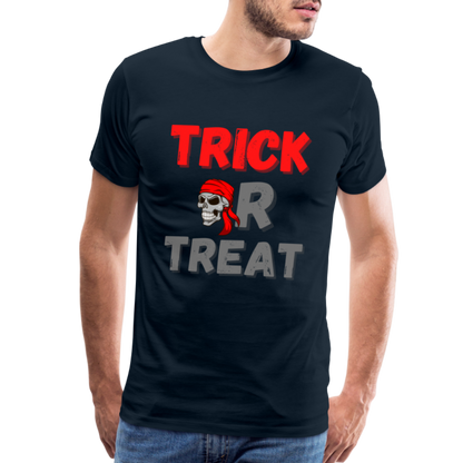 Trick or treat, halloween, horror, cute, october, pumpkin, scary, spooky, funny, cat, creepy, fall, ghost, halloween party, witch, autumn, candy, kawaii, jack o lantern, skeleton, trick or treating, Men's Premium T-Shirt - deep navy