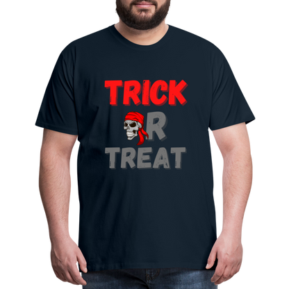 Trick or treat, halloween, horror, cute, october, pumpkin, scary, spooky, funny, cat, creepy, fall, ghost, halloween party, witch, autumn, candy, kawaii, jack o lantern, skeleton, trick or treating, Men's Premium T-Shirt - deep navy