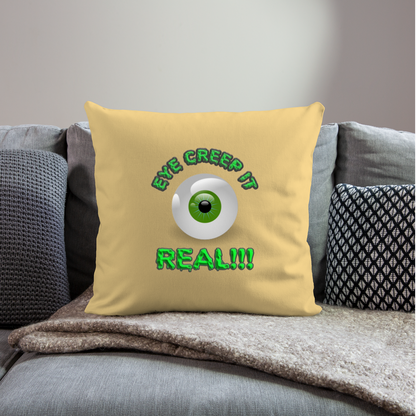 Creep It Real, Eye Creep It Real, Halloween, Scary, skull, haunted, horror, spook, howl, scream, party, October, dead, coffin, creepy, Throw Pillow Cover 18” x 18” - washed yellow