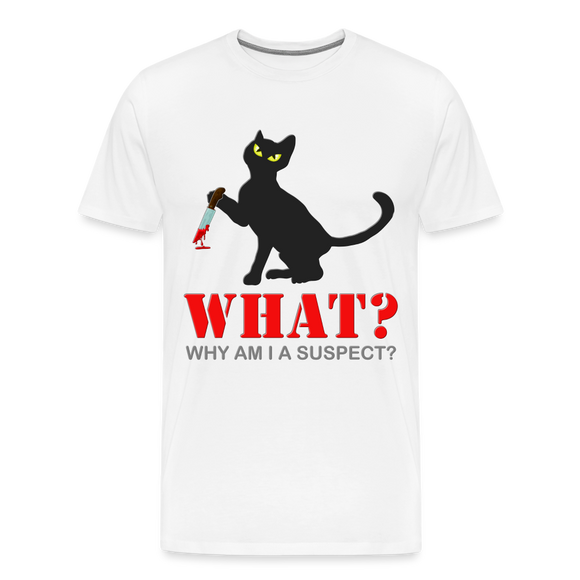 Halloween Cat Shirt, Why Am I A Suspect Shirt, Murderous Cat With Knife T-Shirt, Murderous Cat Shirt, Mens Premium T-Shirt - white