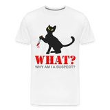 Halloween Cat Shirt, Why Am I A Suspect Shirt, Murderous Cat With Knife T-Shirt, Murderous Cat Shirt, Mens Premium T-Shirt - white