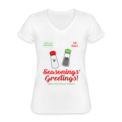 Seasonings Greetings Shirt, Salt Pepper Shaker Shirt, Funny Happy New Year Christmas Holiday Shirt, Foodie Chef Cook Food Gift Idea T-Shirt - white