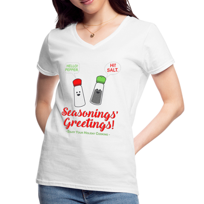 Seasonings Greetings Shirt, Salt Pepper Shaker Shirt, Funny Happy New Year Christmas Holiday Shirt, Foodie Chef Cook Food Gift Idea T-Shirt - white