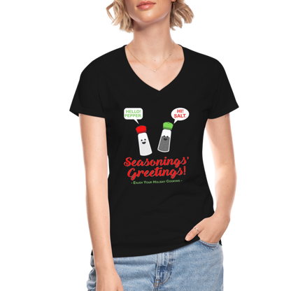 Seasonings Greetings Shirt, Salt Pepper Shaker Shirt, Funny Happy New Year Christmas Holiday Shirt, Foodie Chef Cook Food Gift Idea T-Shirt - black