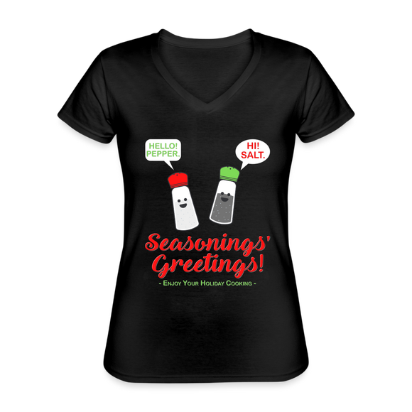 Seasonings Greetings Shirt, Salt Pepper Shaker Shirt, Funny Happy New Year Christmas Holiday Shirt, Foodie Chef Cook Food Gift Idea T-Shirt - black