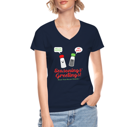 Seasonings Greetings Shirt, Salt Pepper Shaker Shirt, Funny Happy New Year Christmas Holiday Shirt, Foodie Chef Cook Food Gift Idea T-Shirt - navy