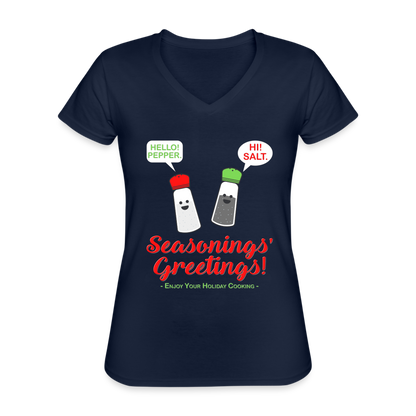 Seasonings Greetings Shirt, Salt Pepper Shaker Shirt, Funny Happy New Year Christmas Holiday Shirt, Foodie Chef Cook Food Gift Idea T-Shirt - navy