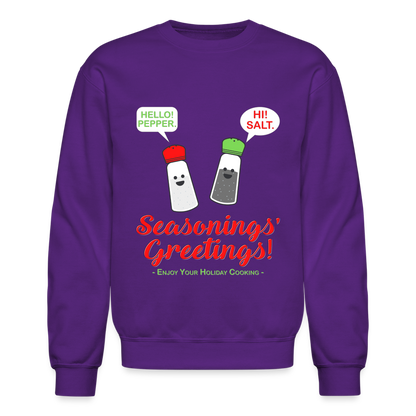 Seasonings Greetings Sweater, Salt Pepper Shaker Sweater, Funny Happy New Year Christmas Holiday Sweater, Foodie Chef Cook Food Gift Idea Crew neck Sweatshirt - purple
