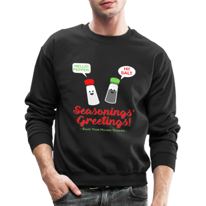Seasonings Greetings Sweater, Salt Pepper Shaker Sweater, Funny Happy New Year Christmas Holiday Sweater, Foodie Chef Cook Food Gift Idea Crew neck Sweatshirt - black