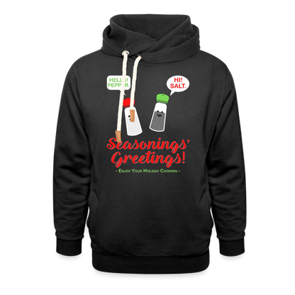 Seasonings Greetings Hoodie, Salt Pepper Shaker Hoodie, Funny Happy New Year Christmas Holiday Hoodie, Foodie Chef Cook Food Gift Idea Shawl Collar Hoodie - black
