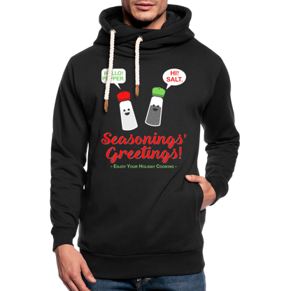 Seasonings Greetings Hoodie, Salt Pepper Shaker Hoodie, Funny Happy New Year Christmas Holiday Hoodie, Foodie Chef Cook Food Gift Idea Shawl Collar Hoodie - black