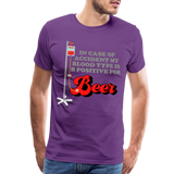 Brewing Beer Shirt, Beer Shirt, Drinking Shirt, Beer Geek, Craft Beer, In Case Of Accident My Blood Type Is B Positive For Beer Shirt, - purple