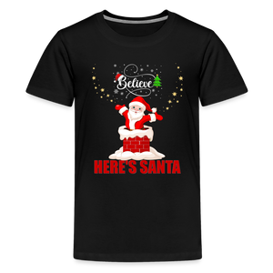 Believe Shirt, Here's Santa Shirt, Christmas Shirt, Holiday Shirt, Merry Christmas, Santa Shirt, Gift For Kids, Gift For Children - black