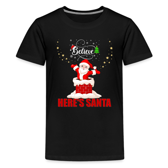 Believe Shirt, Here's Santa Shirt, Christmas Shirt, Holiday Shirt, Merry Christmas, Santa Shirt, Gift For Kids, Gift For Children - black