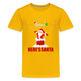 Believe Shirt, Here's Santa Shirt, Christmas Shirt, Holiday Shirt, Merry Christmas, Santa Shirt, Gift For Kids, Gift For Children - sun yellow