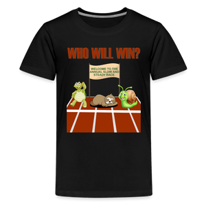 Who Will Win Shirt, Sloth Shirt, Turtle Shirt, Snail Shirt, Track and Field, Gift For Her, Gift For Him, Slow And Steady Race - black