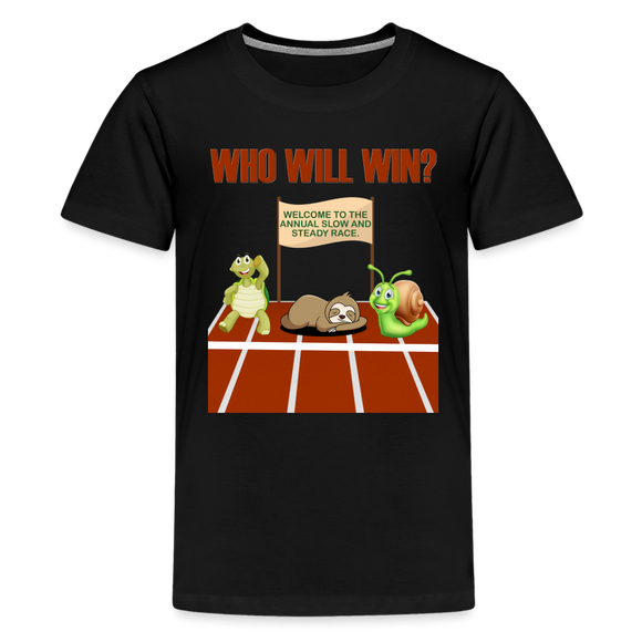 Who Will Win Shirt, Sloth Shirt, Turtle Shirt, Snail Shirt, Track and Field, Gift For Her, Gift For Him, Slow And Steady Race - black