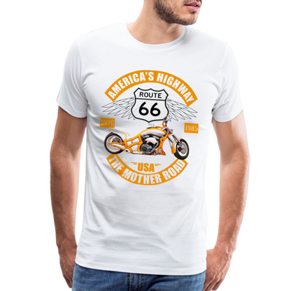 Route 66 Shirt, America's Road, Fathers Day Gift, Mother Road, Route 66 T-Shirt, Road Trip Shirt, Route 66 USA Motorcycle Biker Souvenir Tee - white