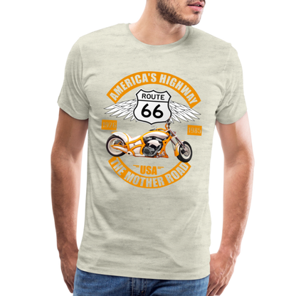 Route 66 Shirt, America's Road, Fathers Day Gift, Mother Road, Route 66 T-Shirt, Road Trip Shirt, Route 66 USA Motorcycle Biker Souvenir Tee - heather oatmeal