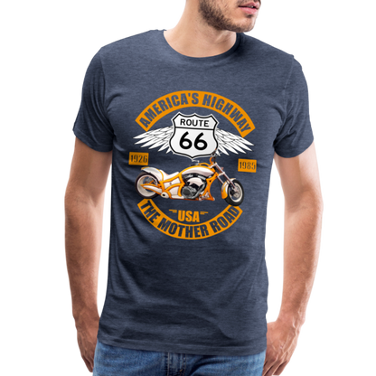 Route 66 Shirt, America's Road, Fathers Day Gift, Mother Road, Route 66 T-Shirt, Road Trip Shirt, Route 66 USA Motorcycle Biker Souvenir Tee - heather blue
