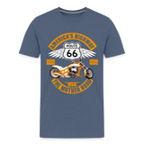 Route 66 Shirt, America's Road, Fathers Day Gift, Mother Road, Route 66 T-Shirt, Road Trip Shirt, Route 66 USA Motorcycle Biker Souvenir Tee - heather blue