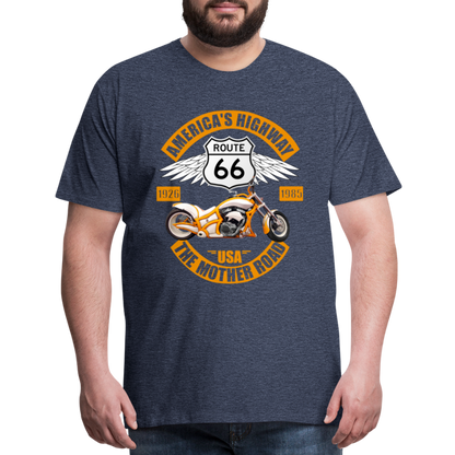 Route 66 Shirt, America's Road, Fathers Day Gift, Mother Road, Route 66 T-Shirt, Road Trip Shirt, Route 66 USA Motorcycle Biker Souvenir Tee - heather blue