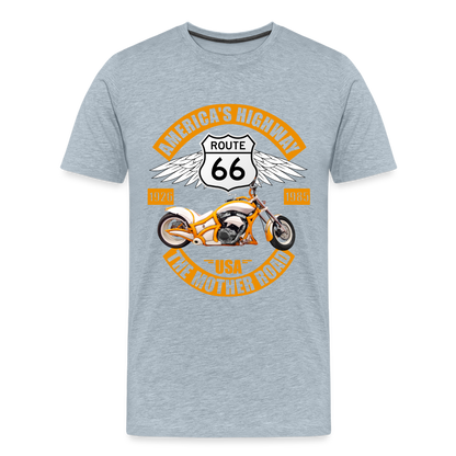Route 66 Shirt, America's Road, Fathers Day Gift, Mother Road, Route 66 T-Shirt, Road Trip Shirt, Route 66 USA Motorcycle Biker Souvenir Tee - heather ice blue