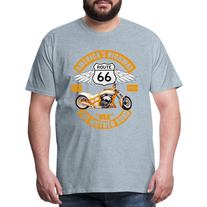 Route 66 Shirt, America's Road, Fathers Day Gift, Mother Road, Route 66 T-Shirt, Road Trip Shirt, Route 66 USA Motorcycle Biker Souvenir Tee - heather ice blue