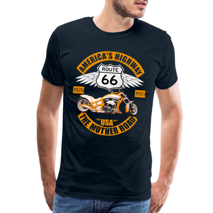 Route 66 Shirt, America's Road, Fathers Day Gift, Mother Road, Route 66 T-Shirt, Road Trip Shirt, Route 66 USA Motorcycle Biker Souvenir Tee - deep navy