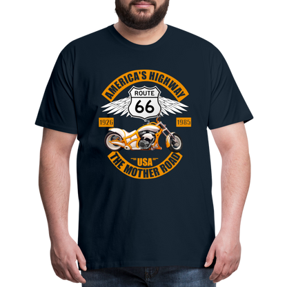 Route 66 Shirt, America's Road, Fathers Day Gift, Mother Road, Route 66 T-Shirt, Road Trip Shirt, Route 66 USA Motorcycle Biker Souvenir Tee - deep navy