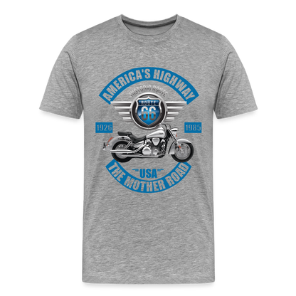 America's Road, Route 66 Shirt, Fathers Day Gift, Mother Road, Route 66 T-Shirt, Road Trip Shirt, Route 66 USA Motorcycle Biker Souvenir Tee - heather gray
