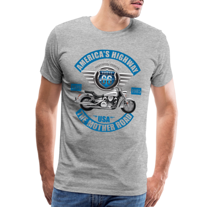 America's Road, Route 66 Shirt, Fathers Day Gift, Mother Road, Route 66 T-Shirt, Road Trip Shirt, Route 66 USA Motorcycle Biker Souvenir Tee - heather gray