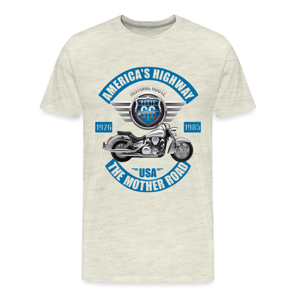 America's Road, Route 66 Shirt, Fathers Day Gift, Mother Road, Route 66 T-Shirt, Road Trip Shirt, Route 66 USA Motorcycle Biker Souvenir Tee - heather oatmeal