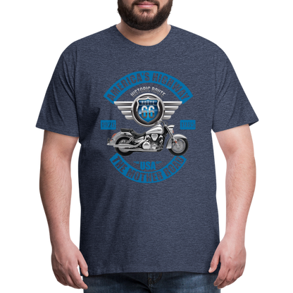 America's Road, Route 66 Shirt, Fathers Day Gift, Mother Road, Route 66 T-Shirt, Road Trip Shirt, Route 66 USA Motorcycle Biker Souvenir Tee - heather blue