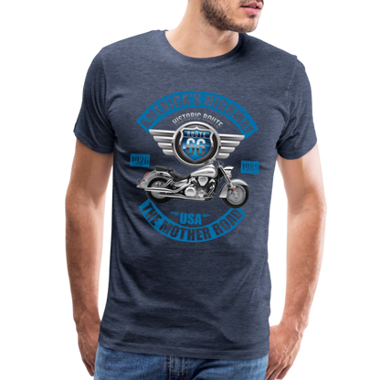 America's Road, Route 66 Shirt, Fathers Day Gift, Mother Road, Route 66 T-Shirt, Road Trip Shirt, Route 66 USA Motorcycle Biker Souvenir Tee - heather blue