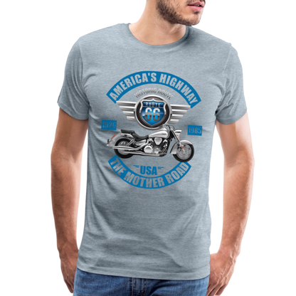 America's Road, Route 66 Shirt, Fathers Day Gift, Mother Road, Route 66 T-Shirt, Road Trip Shirt, Route 66 USA Motorcycle Biker Souvenir Tee - heather ice blue