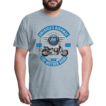 America's Road, Route 66 Shirt, Fathers Day Gift, Mother Road, Route 66 T-Shirt, Road Trip Shirt, Route 66 USA Motorcycle Biker Souvenir Tee - heather ice blue