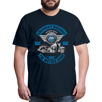 America's Road, Route 66 Shirt, Fathers Day Gift, Mother Road, Route 66 T-Shirt, Road Trip Shirt, Route 66 USA Motorcycle Biker Souvenir Tee - deep navy